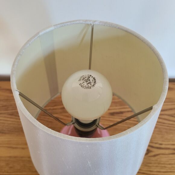 Vintage 80s Pink Ceramic Ginger Jar Table Lamp With White Textured Shade Working - Picture 8 of 10